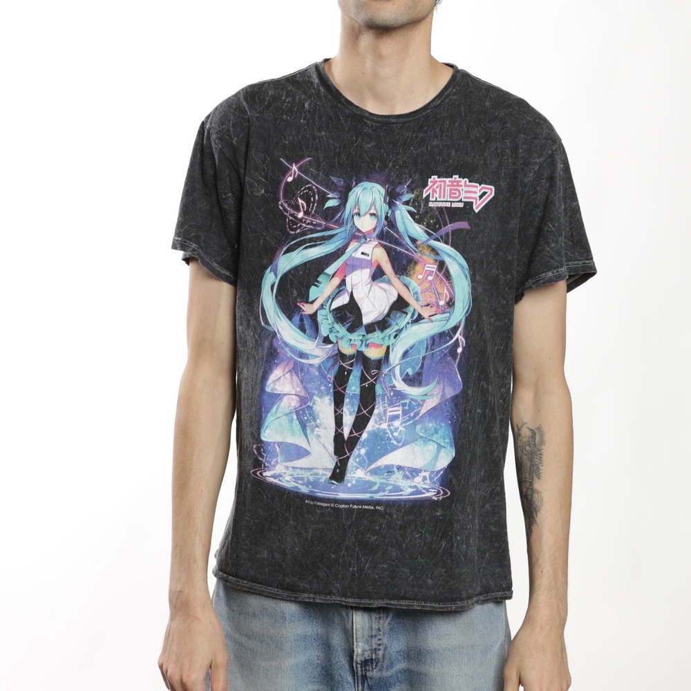 Hatsune Miku Graphic T Shirt Mens Medium Black Washed Anime Manga Concert Tee